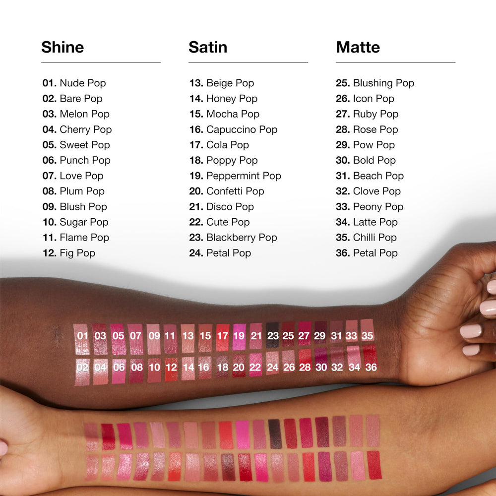 Allergy-tested, fragrance-free Clinique Pop Longwear lipstick suitable for sensitive lips.