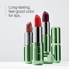 Clinique Pop Longwear Lipstick Clove Pop application closeup demonstrates smooth primer-like glide.
