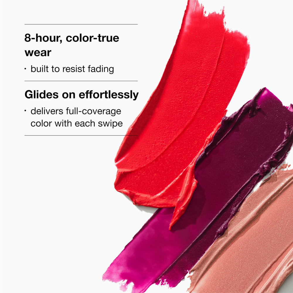 Built-in primer on Clinique Pop Longwear lipstick ensures easy glide.