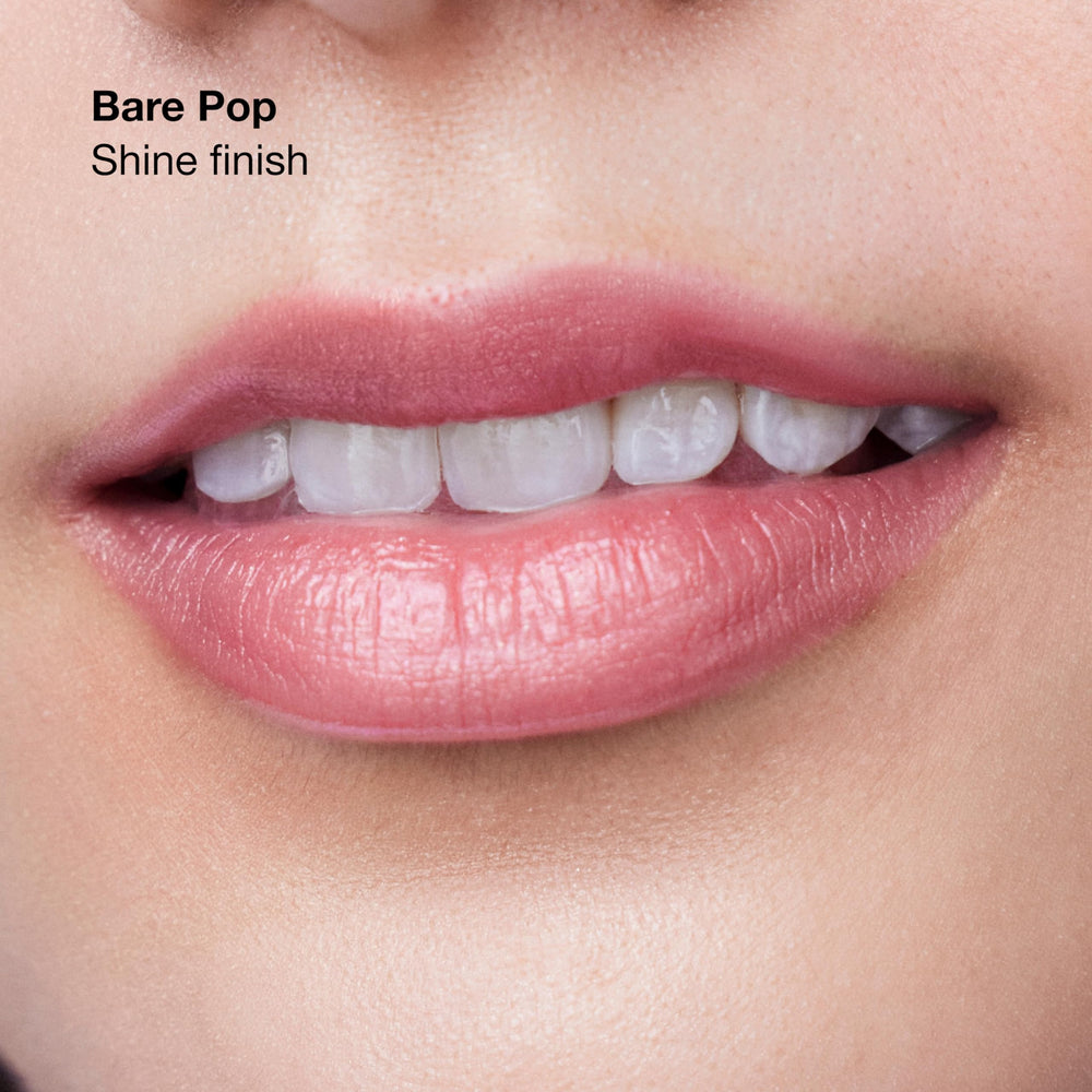 Clinique Pop Longwear Lipstick swatch pink rose showcases soft flattering color