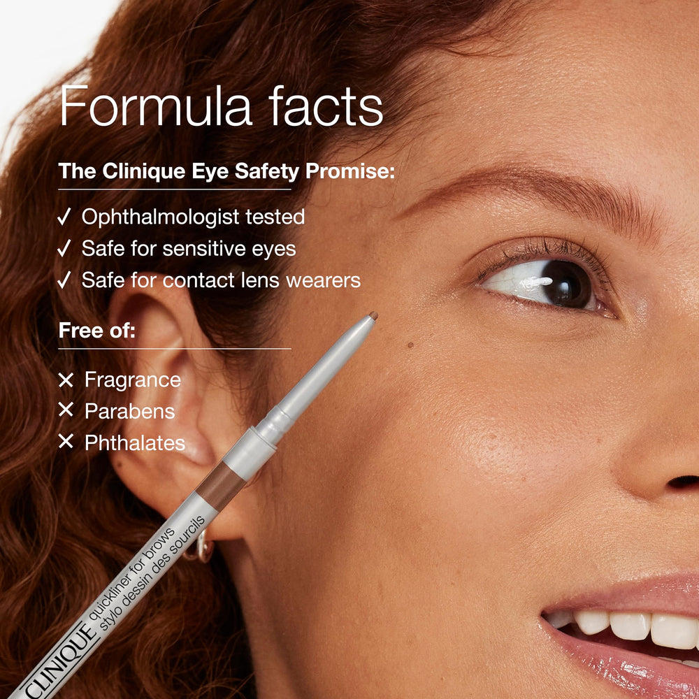 Clinique Quickliner For Brows ophthalmologist-tested and safe for sensitive eyes and contact lens wearers.