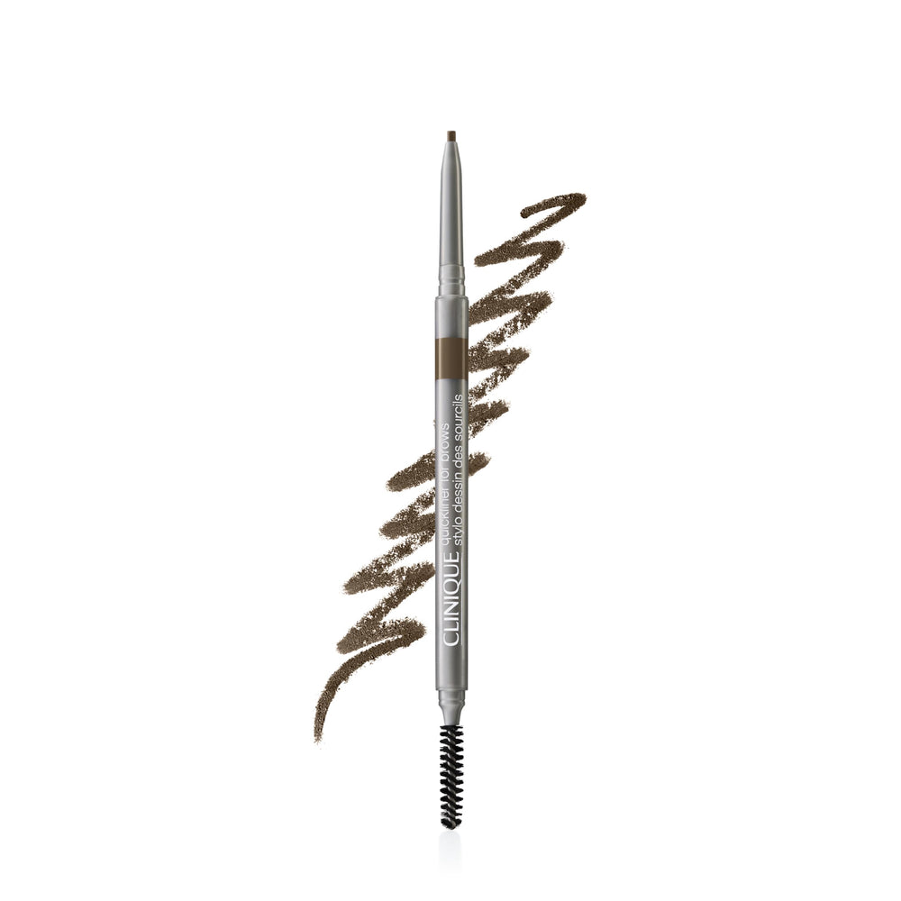 Clinique Quickliner For Brows ultra-fine tip close-up showing precise hair-like strokes for natural brows.