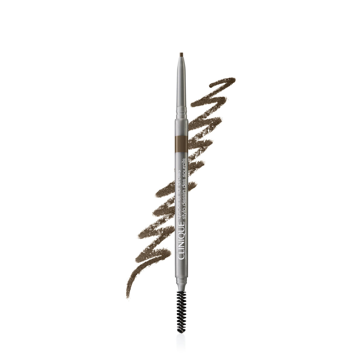 Clinique Quickliner For Brows ultra-fine tip close-up showing precise hair-like strokes for natural brows.