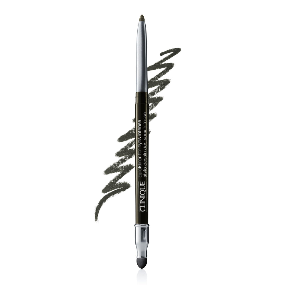 Clinique Quickliner For Eyes Intense Ivy pencil close-up shows rich color payoff and long wear.