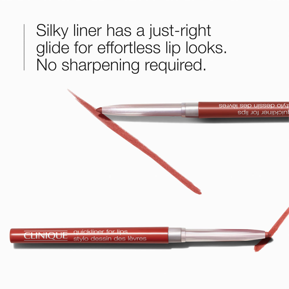 Guided dot-dash method for accurate lip lining with Clinique Quickliner.