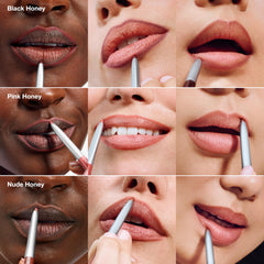 Clinique Quickliner Pink Honey swatch demonstrating long-lasting lip definition.