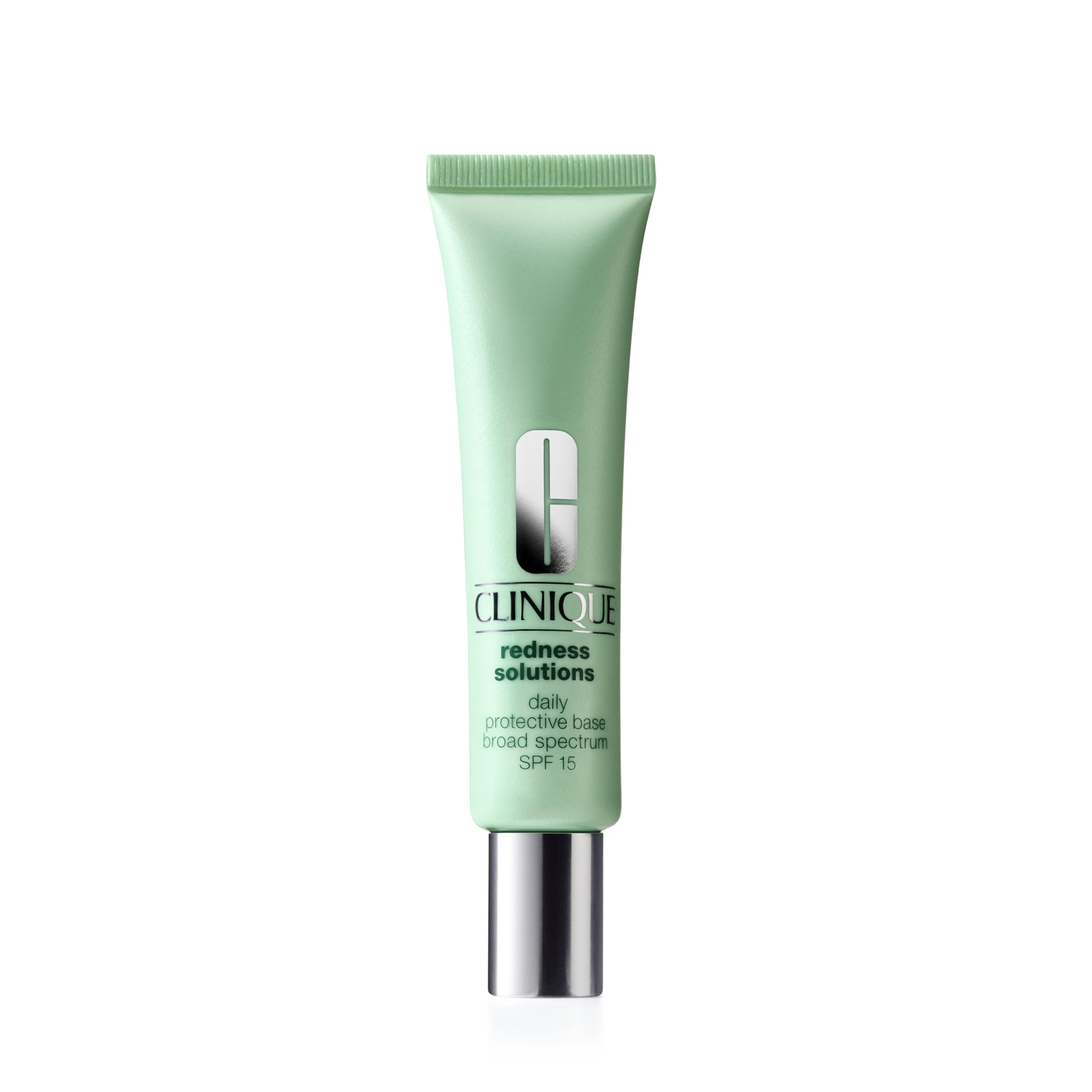 Clinique Redness Solutions base in a bottle with green tint for redness correction and SPF protection.