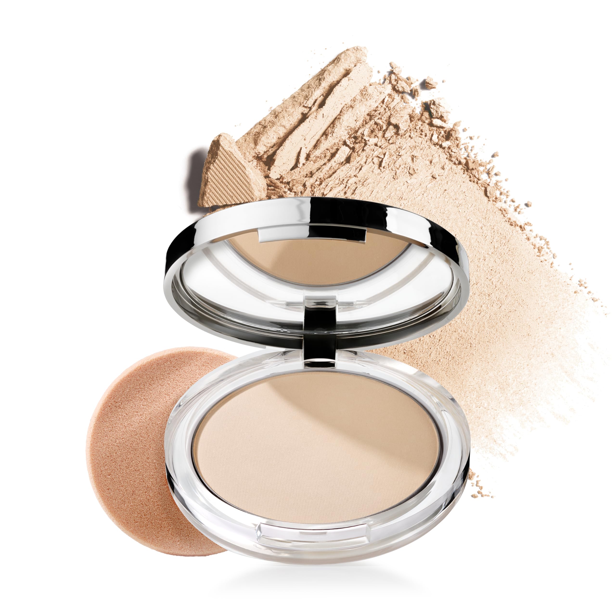 Clinique Stay-Matte Sheer pressed powder compact delivering a natural matte finish and shine control.