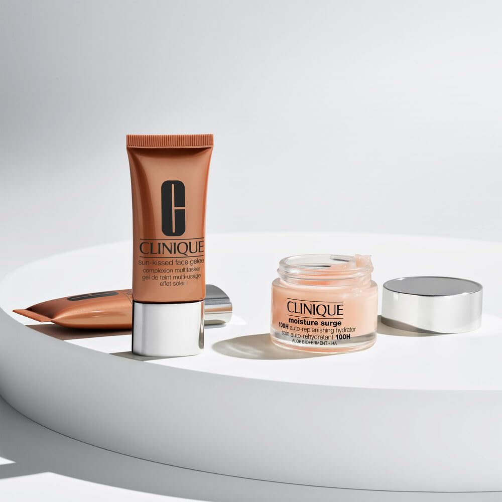 Clinique Sun-Kissed Face Gelee swatch on skin demonstrates warm tint enhancing complexion without heaviness.