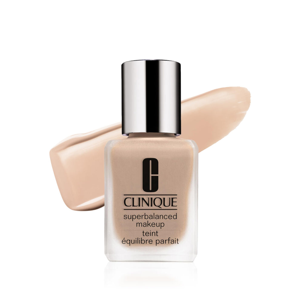 Clinique Superbalanced foundation bottle close-up showing oil-free hydration