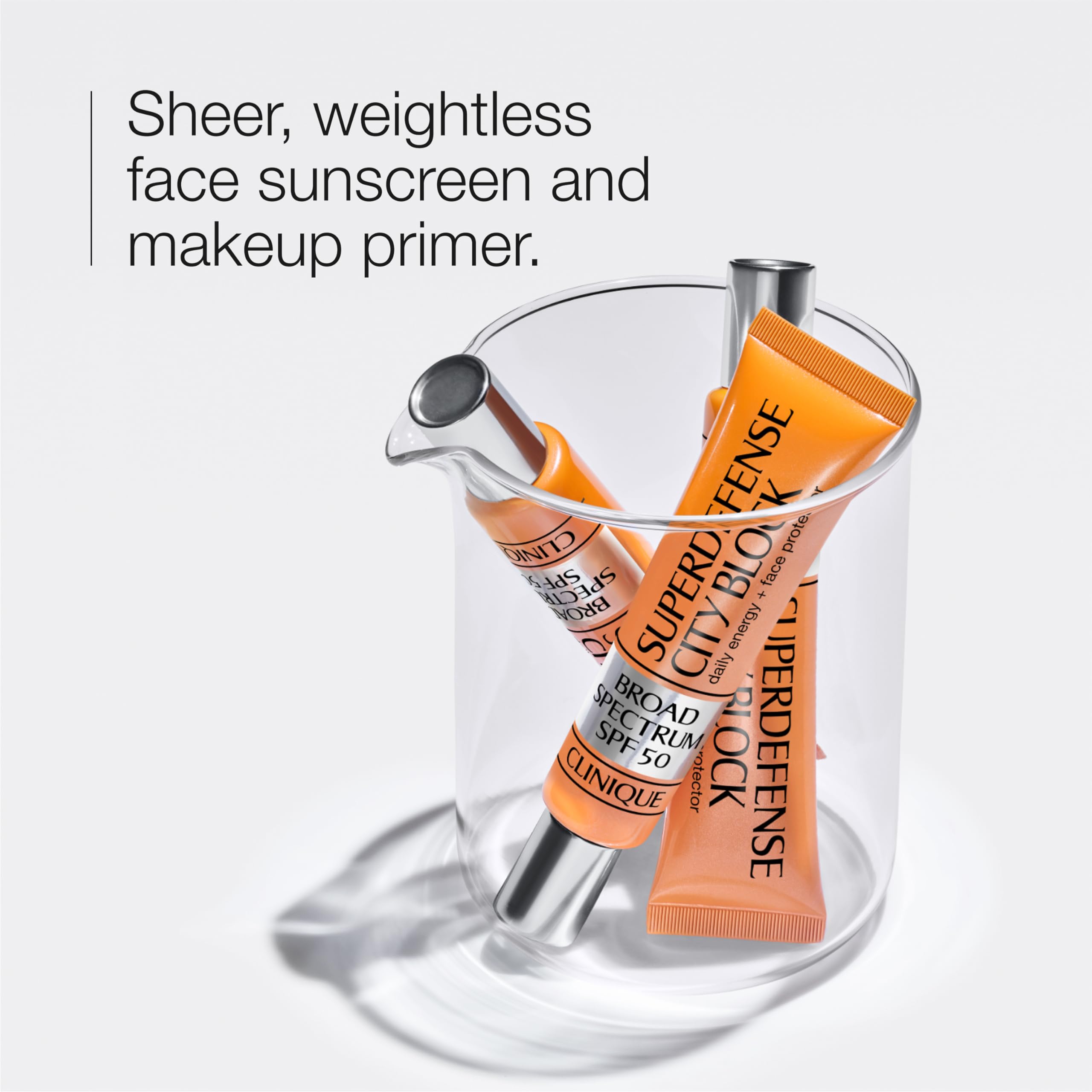Clinique Superdefense City Block SPF 50 under-makeup primer preps skin for sun protection.