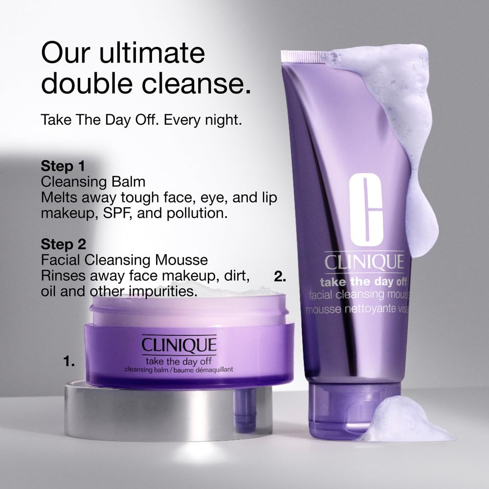 Clinique Take The Day Off mousse applying on skin removes dirt and oil.