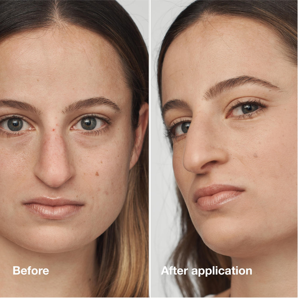 Clinique three-serum technology graphic highlights UP302, vitamin C, and acids.