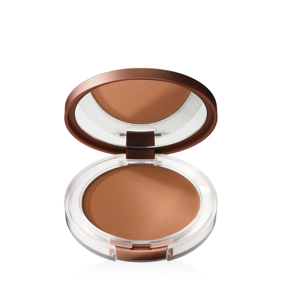 Clinique True Bronze bronzer in opened compact for on-the-go glow