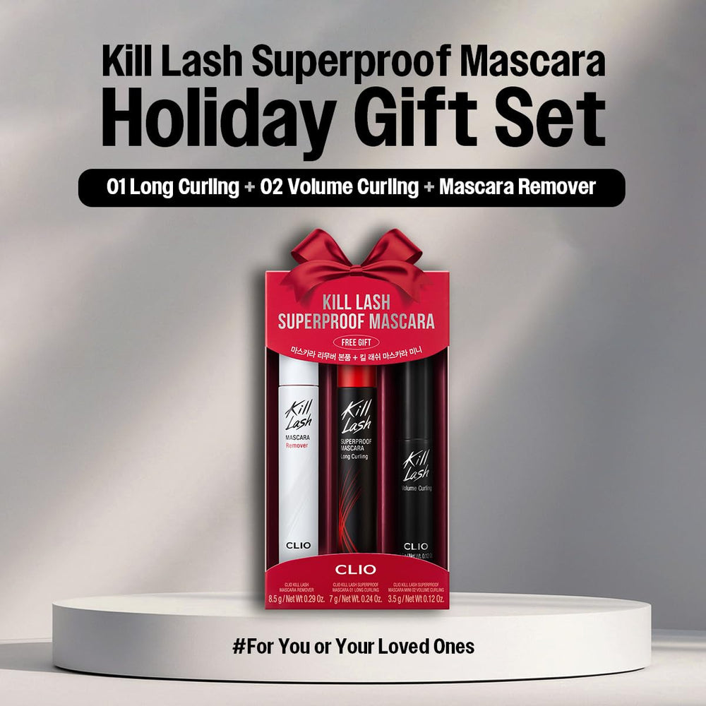 CLIO Kill Lash Superproof mascara 002 volume curling mini shows fuller-looking lashes.