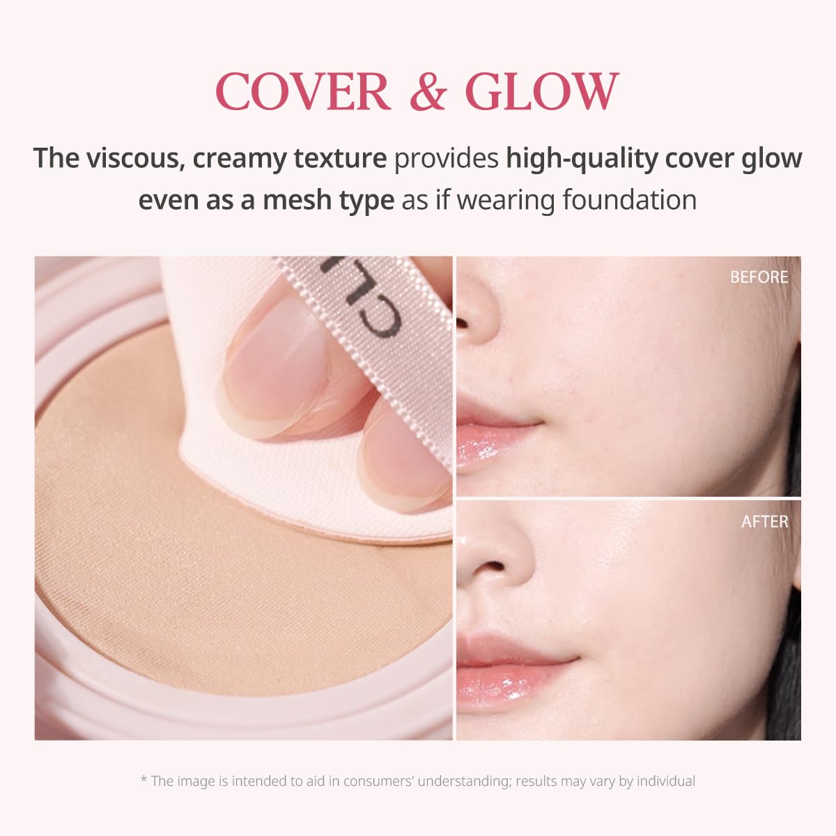 CLIO PROFESSIONAL Kill Cover Mesh Glow Cushion swatches in 21N Linen show natural glow