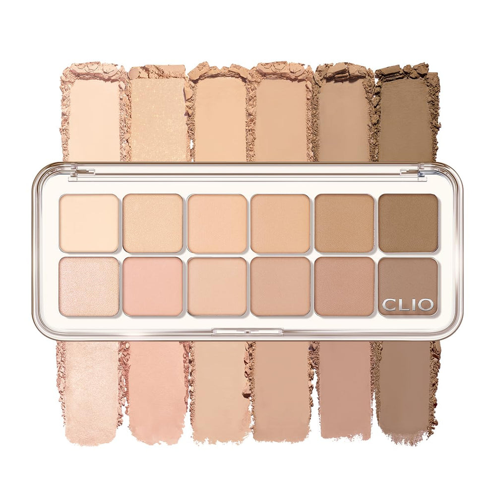 CLIO PROFESSIONAL Pro Eye Palette Air front view with 12 neutrals for daily looks.