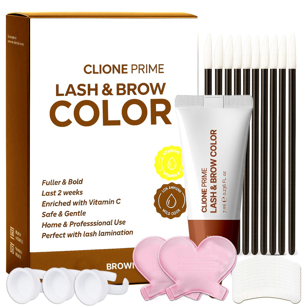 CLIONE PRIME kit color cejas y pestañas marrón para definición duradera.