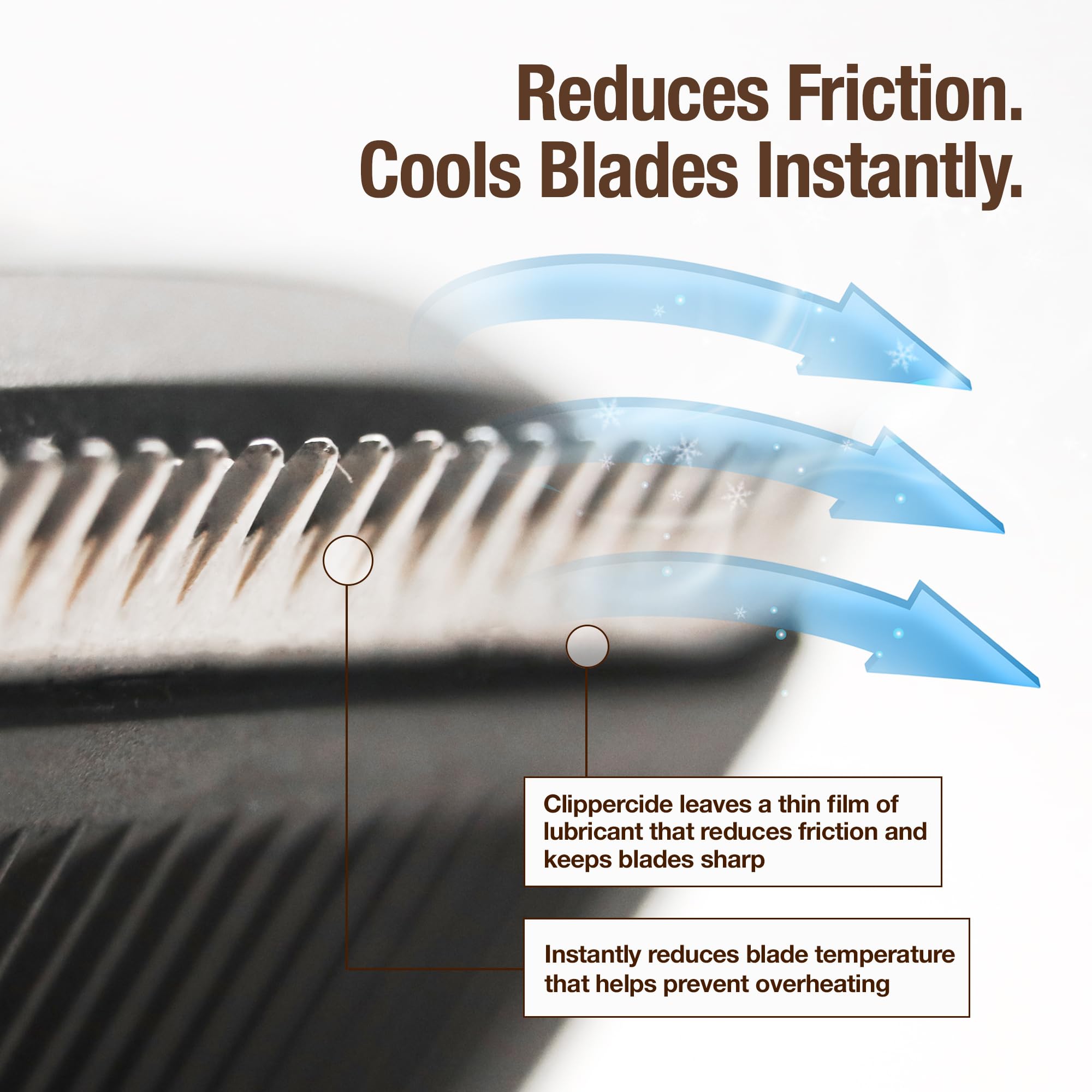 Clippercide disinfectant spray applied to clipper blades between clients.