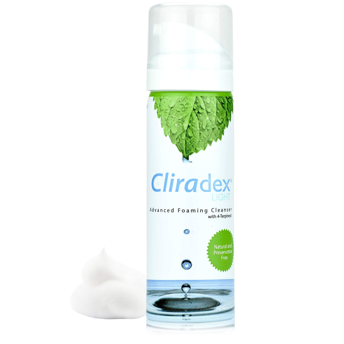 Cliradex Foam gentle eyelid cleanser showing foaming action for eyelids