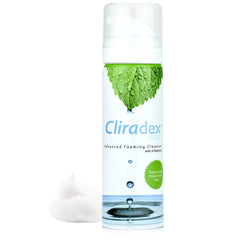 Cliradex Foam gentle eyelid cleanser showing foaming action for eyelids