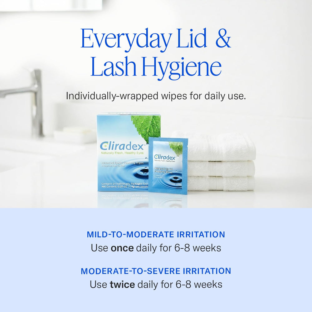 Cliradex Towelettes support eyelid margin hygiene with a natural formula.