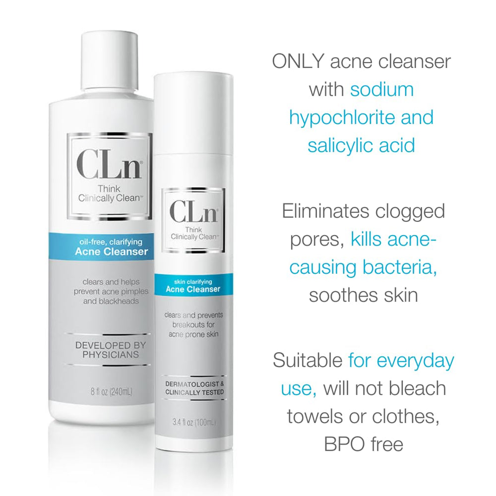 CLn Acne Cleanser being massaged onto the face for 30 seconds.
