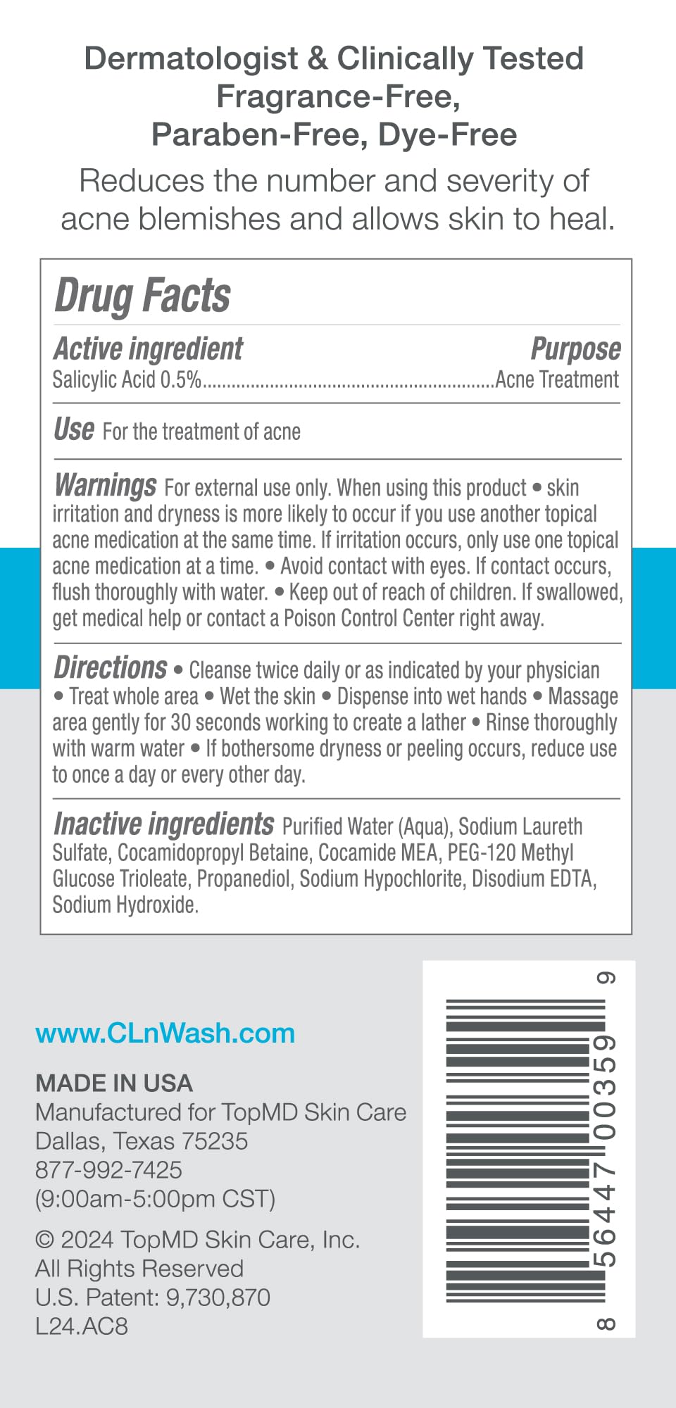 CLn Acne Cleanser foaming on skin for gentle cleansing.