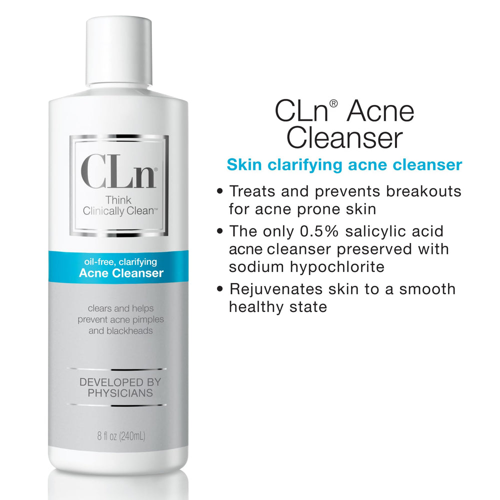 Fragrance-free CLn packaging highlights dermatologist-designed formula.