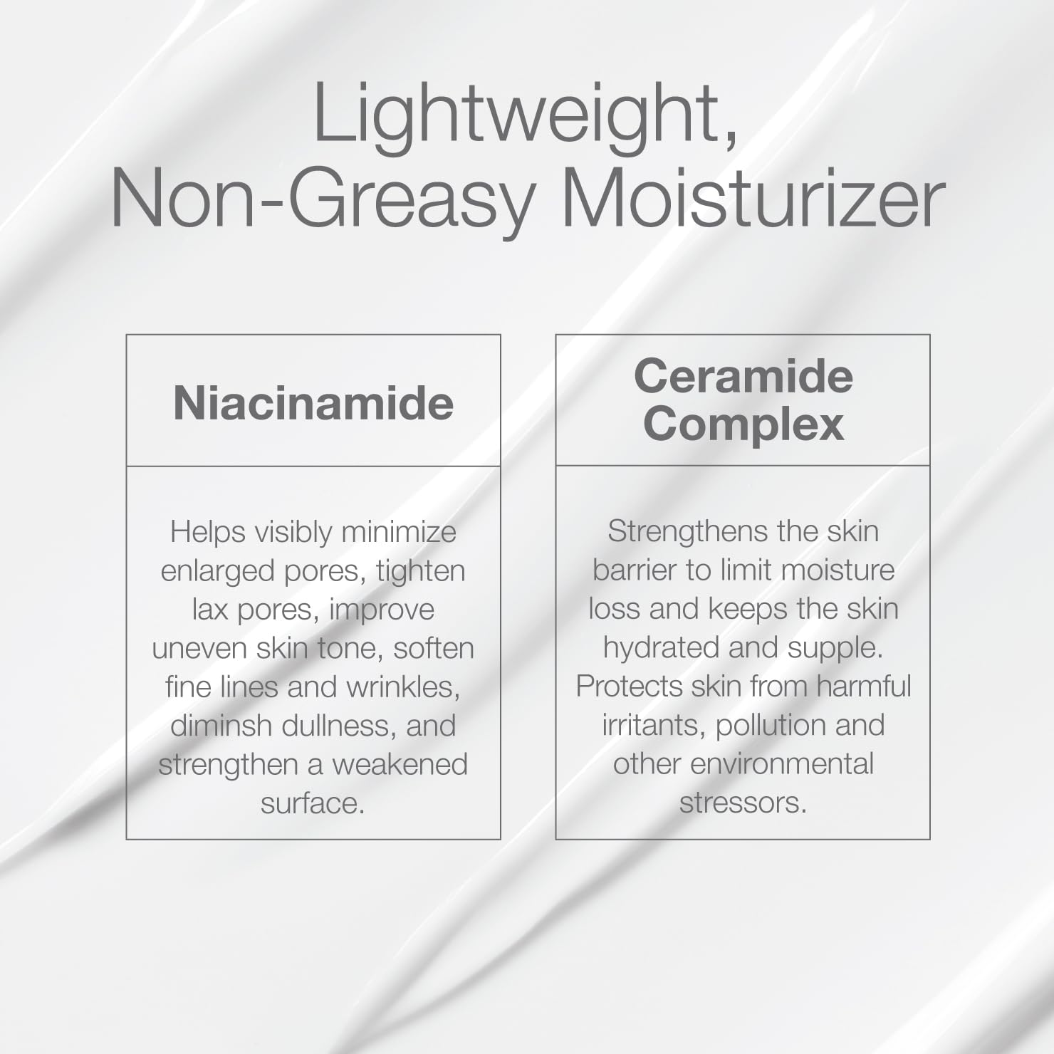 CLn moisturizer ingredients panel highlighting ceramides and niacinamide