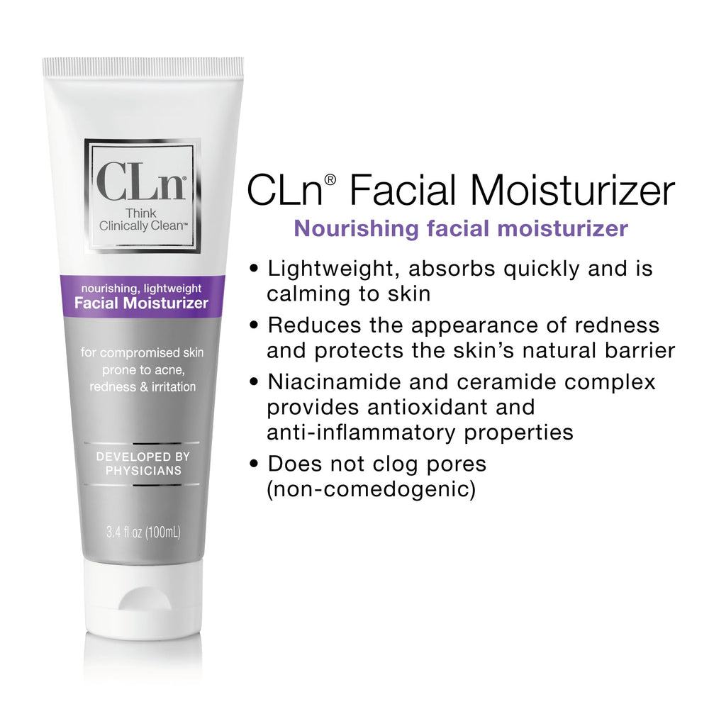 CLn Facial Moisturizer application in morning routine, preps skin for makeup