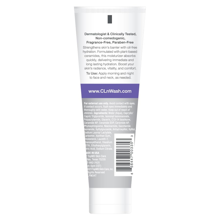 Close-up of CLn moisturizer texture showing lightweight, non-greasy hydration