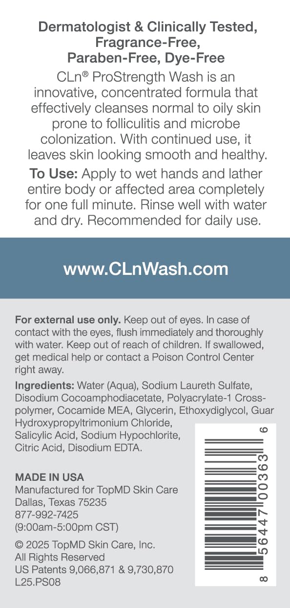 CLn ProStrength Wash foam demonstrates cleansing and gentle exfoliation for oily skin.