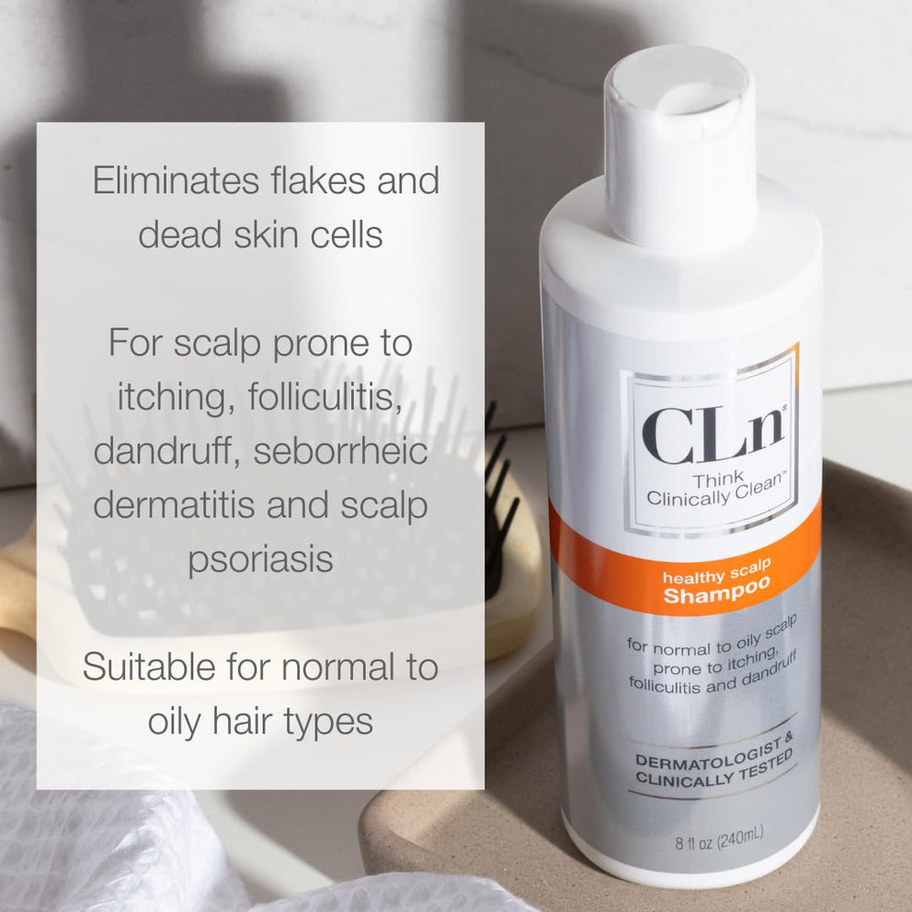 CLn Shampoo bottle with beard grooming context suggests versatile use for facial hair.