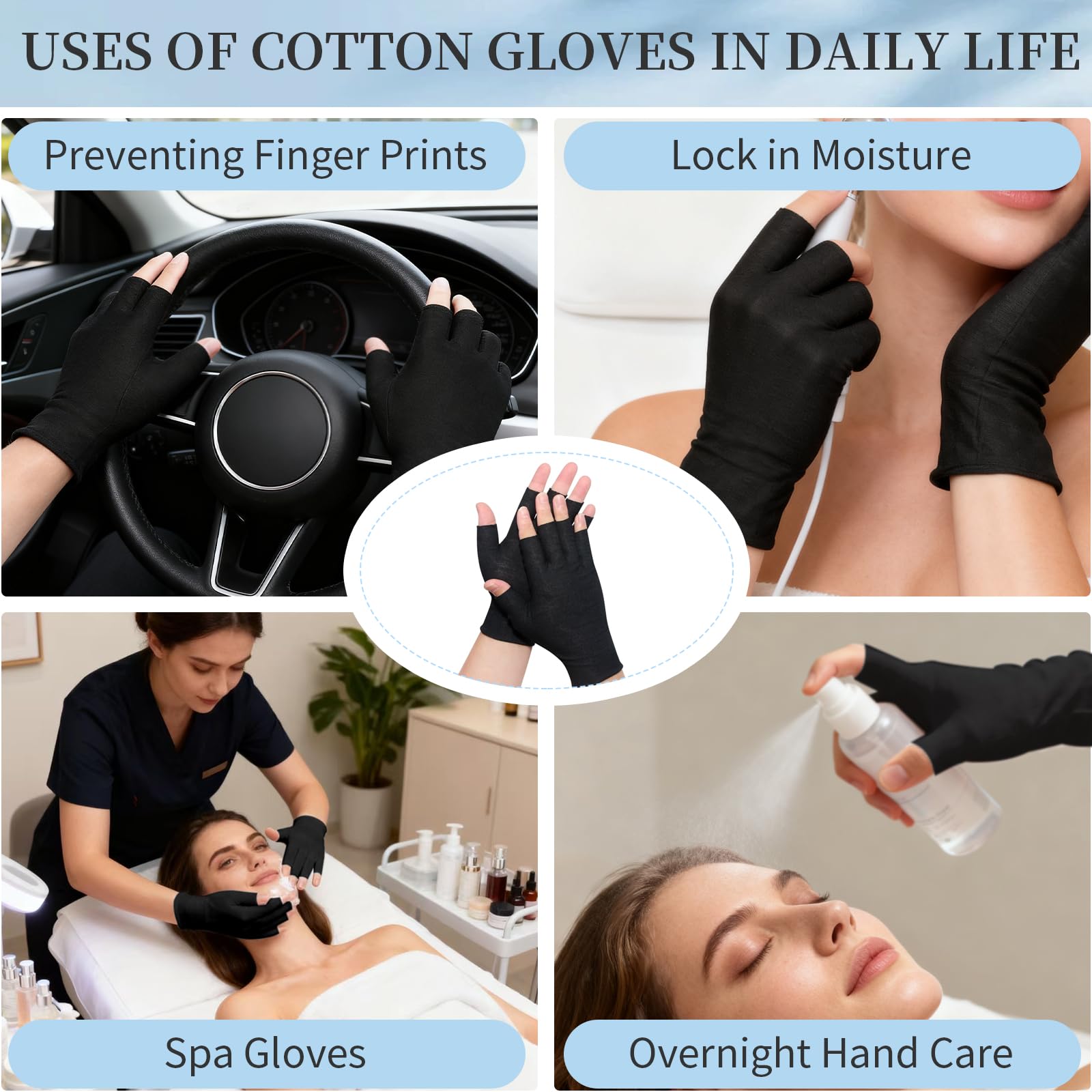 Clofiak guantes sin dedos negro, ajuste cómodo, ideal para trabajo y hogar