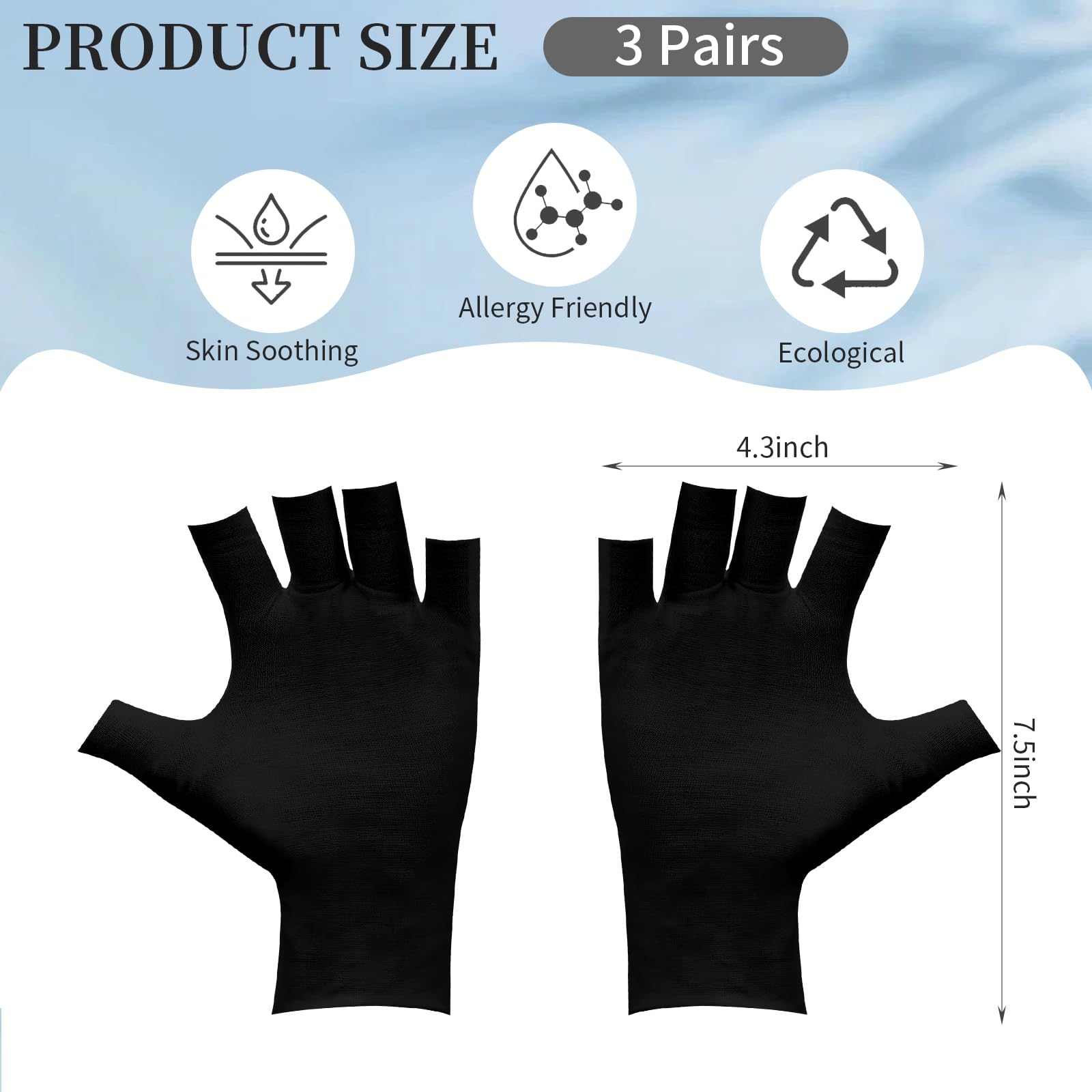 Clofiak guantes sin dedos negro, uso diurno, comodidad suave para piel sensible