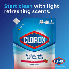 Clorox 34 oz refill bottle shown for easy refilling, strawberry scent.
