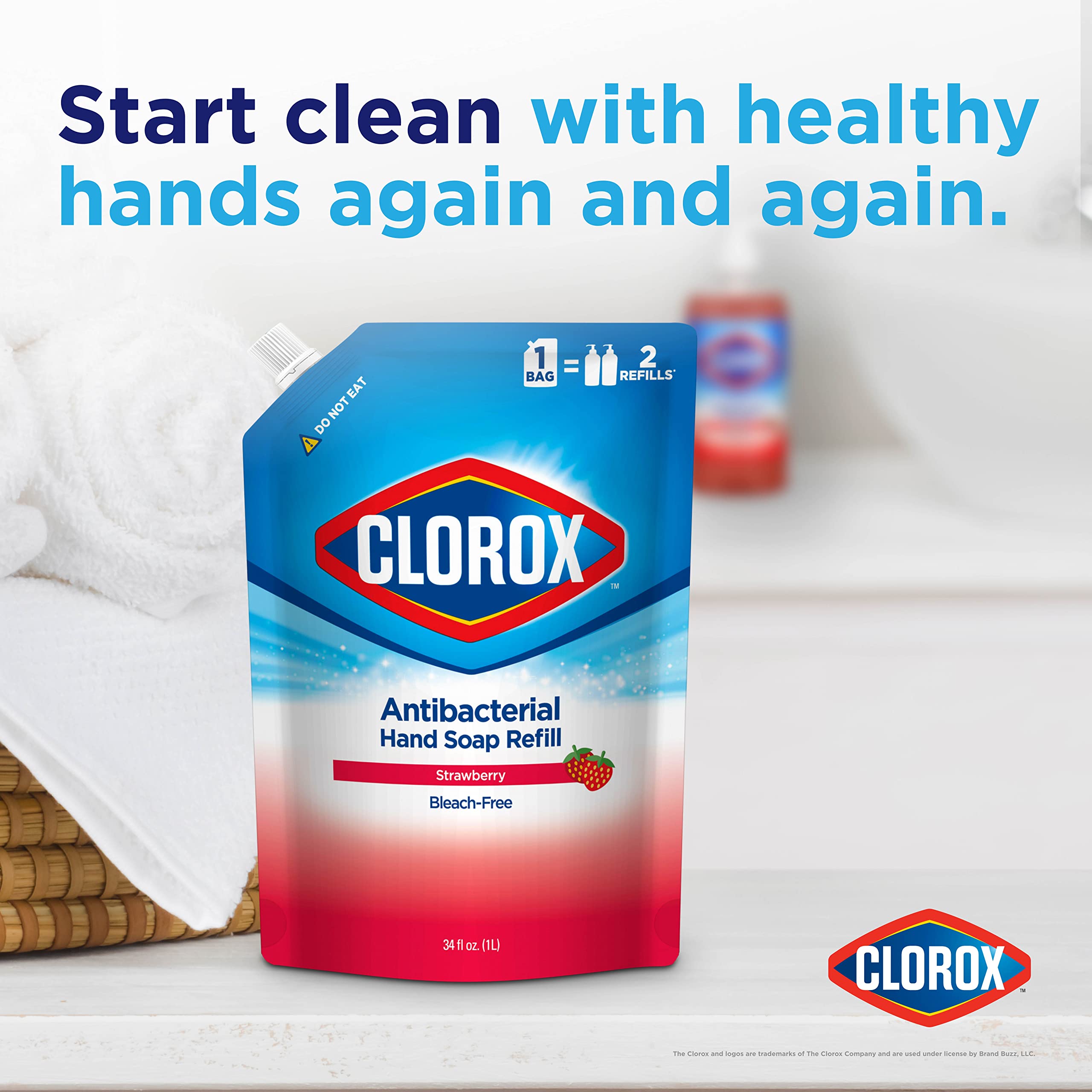 Clorox pump dispenser ready to receive strawberry hand soap refill.