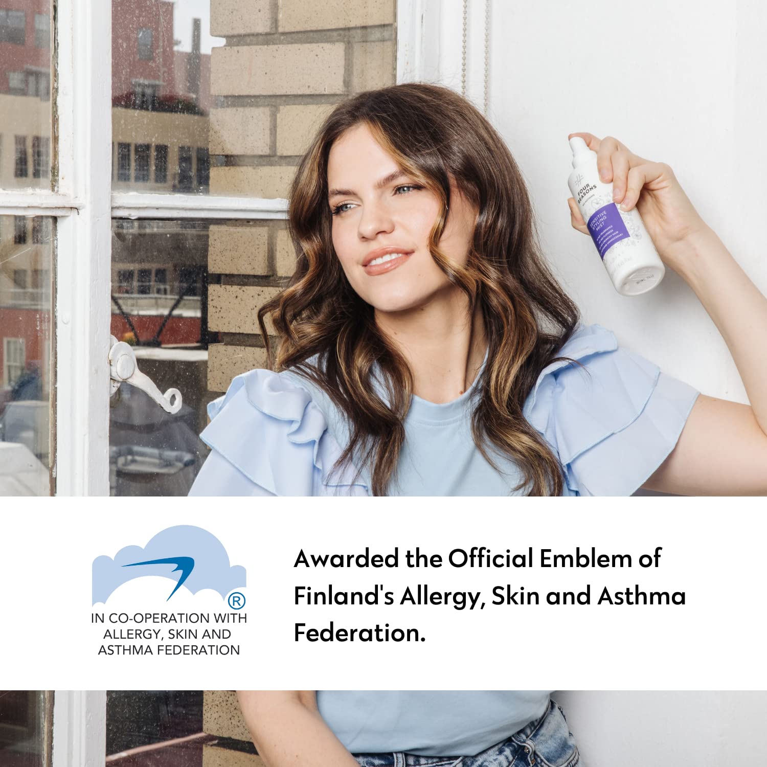 Close-up of No Nothing Unscented Styling Mist label highlighting allergy-friendly vegan formula.