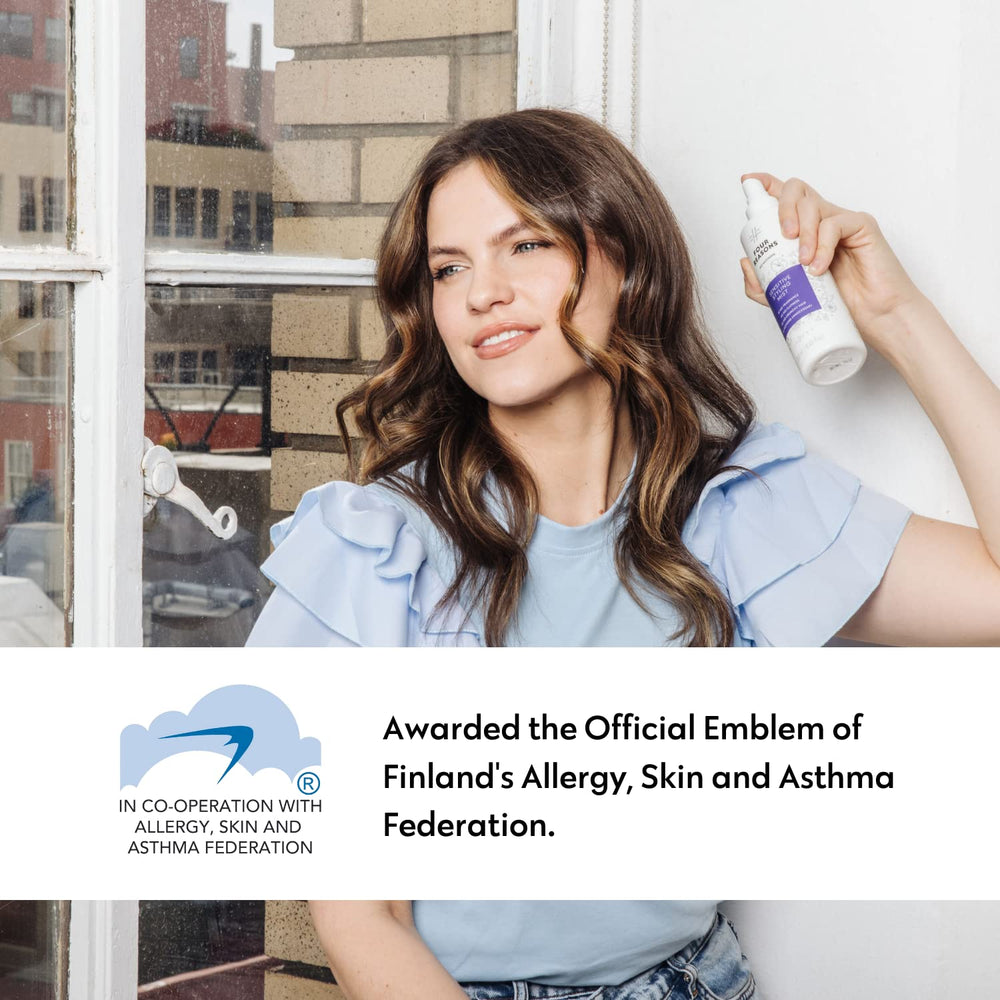 Close-up of No Nothing Unscented Styling Mist label highlighting allergy-friendly vegan formula.