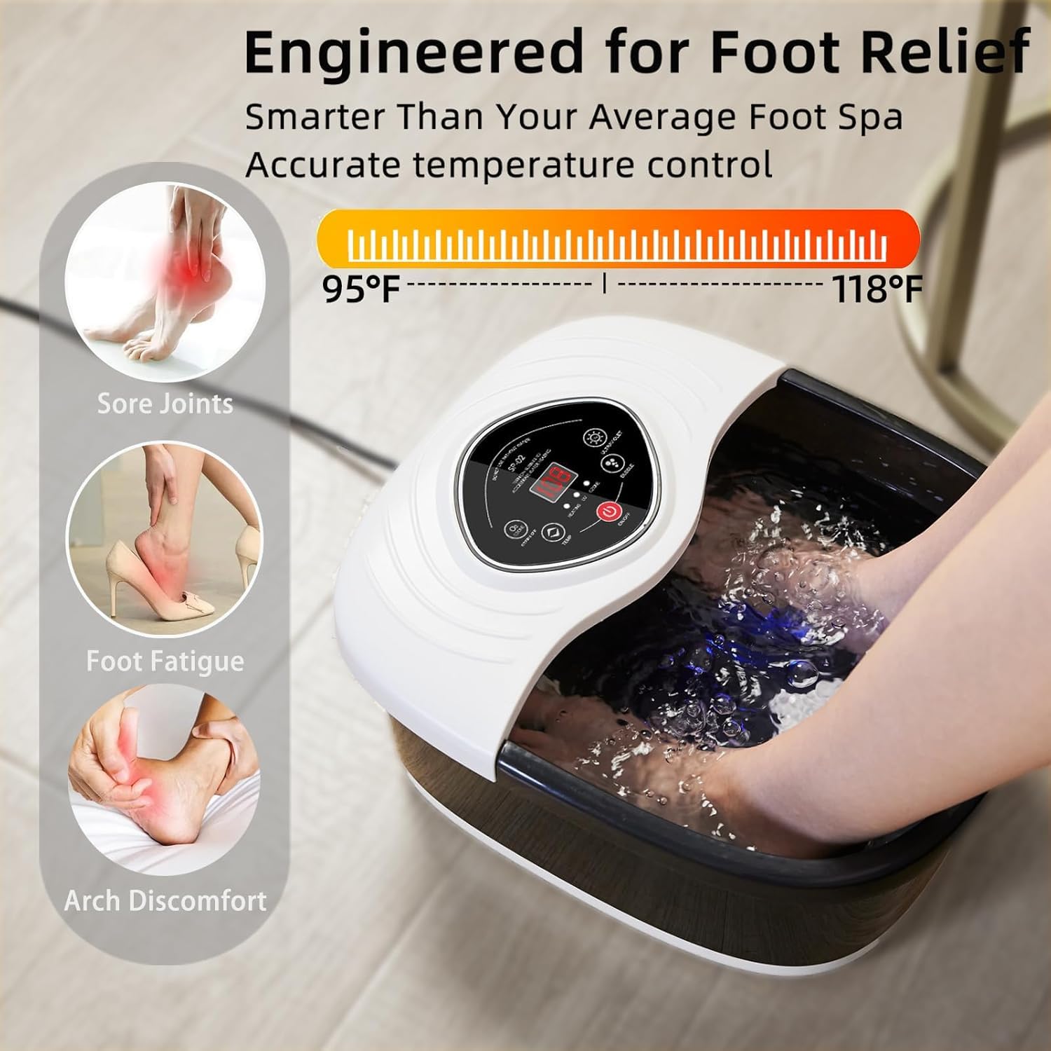 Closewave foot spa rollers provide targeted foot massage to ease tension.