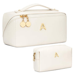 CloudWINGS initial makeup bag set in beige showcasing personalized style and organized storage.