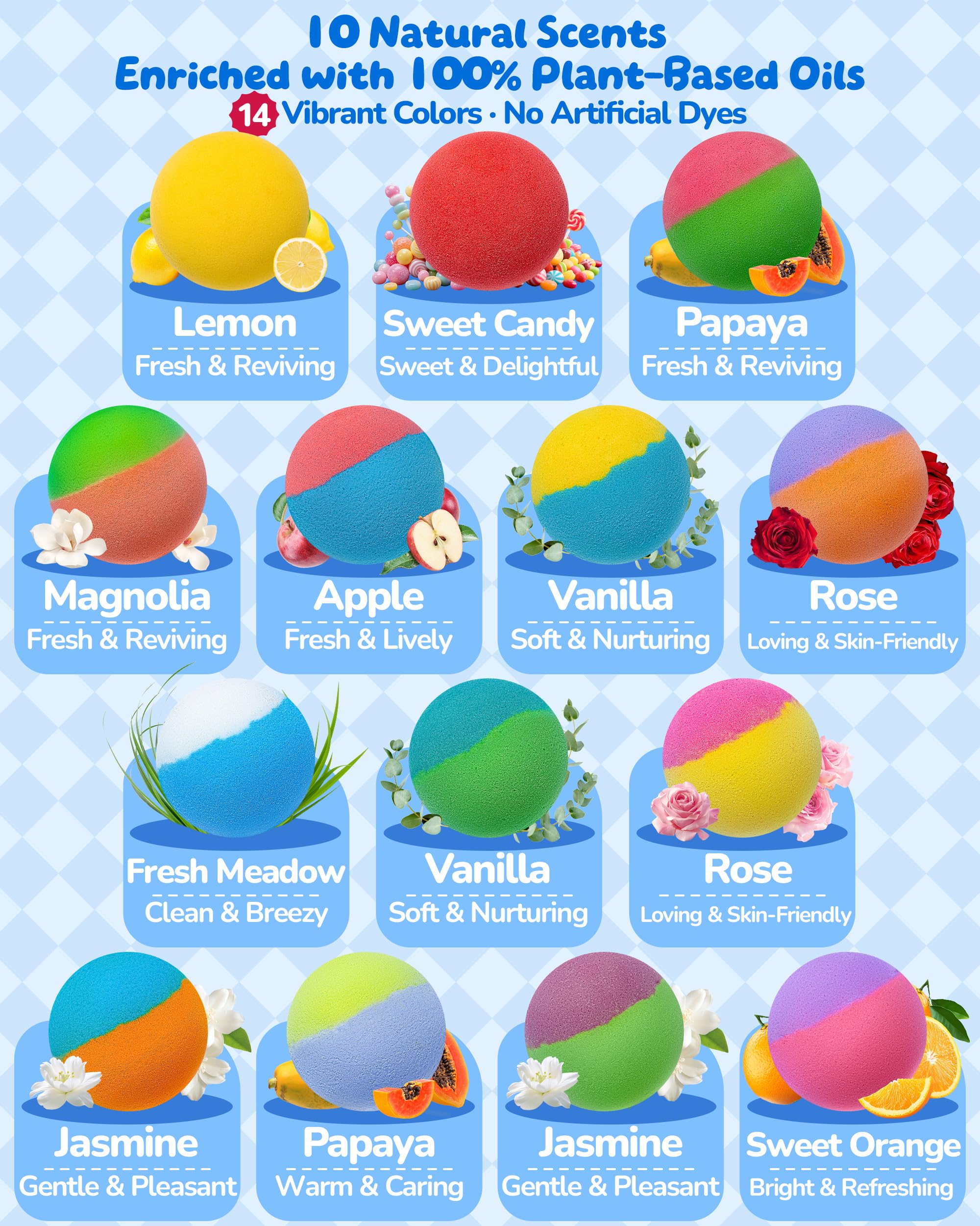 CLOUQUAR colorful foamy fizz bath bombs visually stimulating and entertaining.