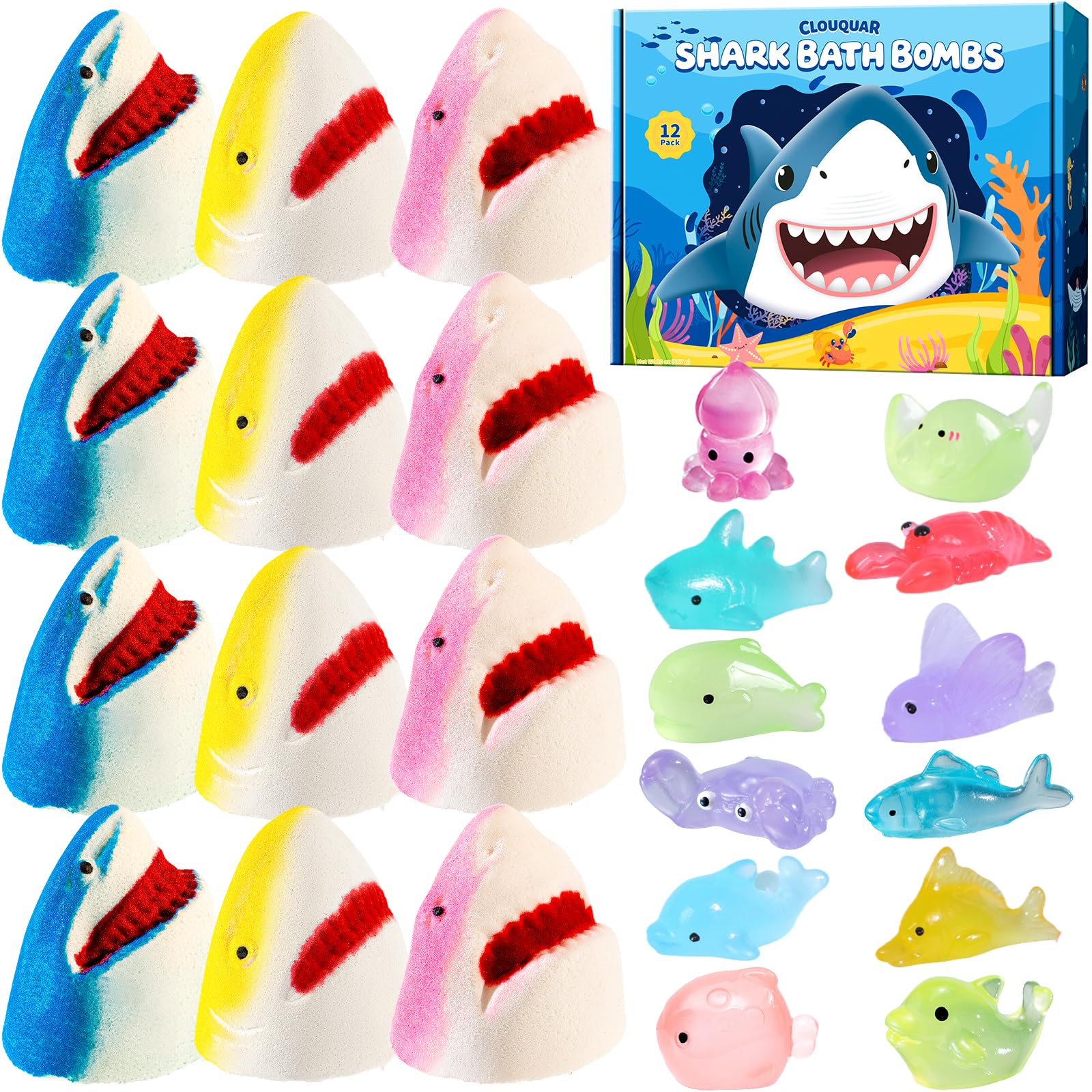 CLOUQUAR shark bath bomb blue design creates vibrant, kid-friendly bath time.