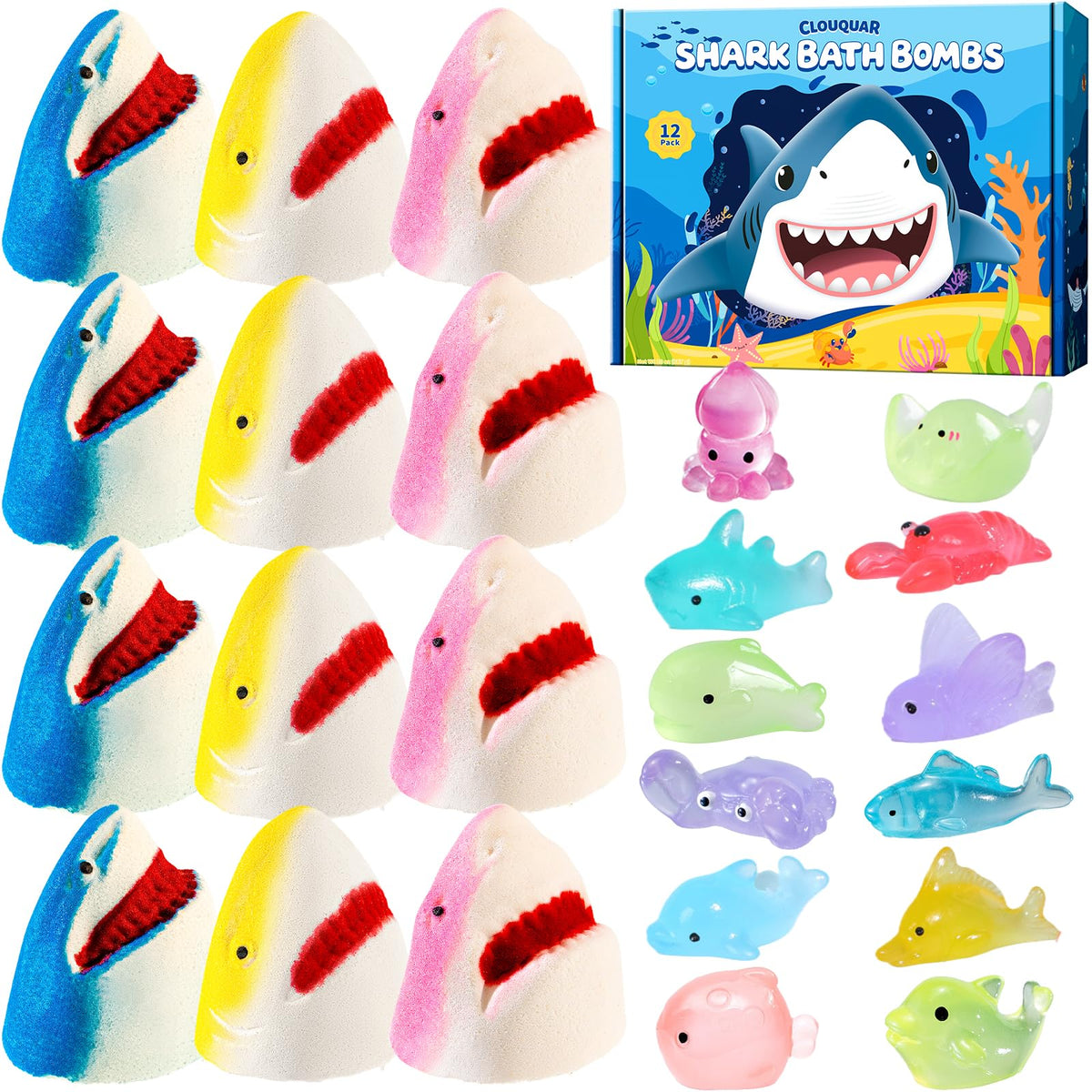 CLOUQUAR shark bath bomb blue design creates vibrant, kid-friendly bath time.