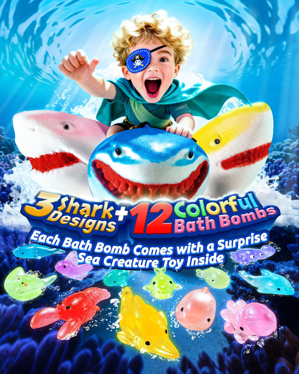 CLOUQUAR shark bath bomb yellow design brightens bath time for kids.