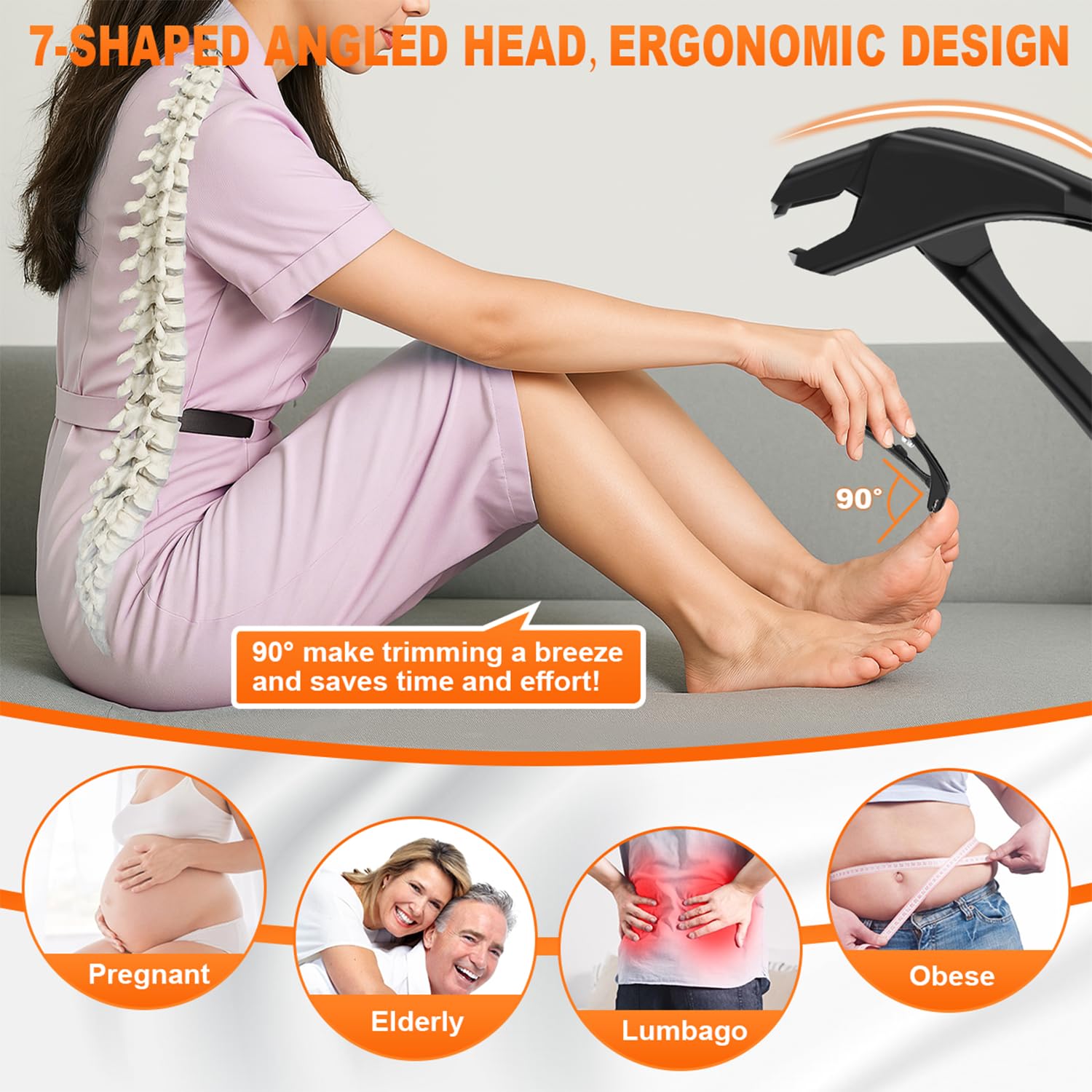 CLPPNA long-handle toenail clippers ideal for easier reach and reduced bending