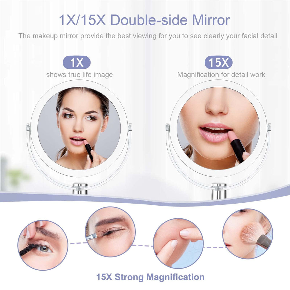 CLSEVXY double-sided makeup mirror with 1x and 15x magnification