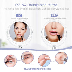CLSEVXY double-sided makeup mirror with 1x and 15x magnification