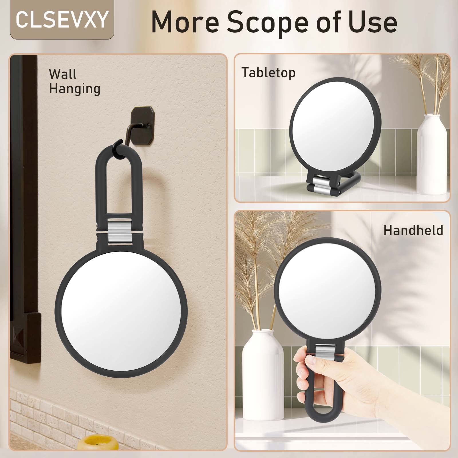 CLSEVXY rotatable mirror design for tabletop handheld or hanging use